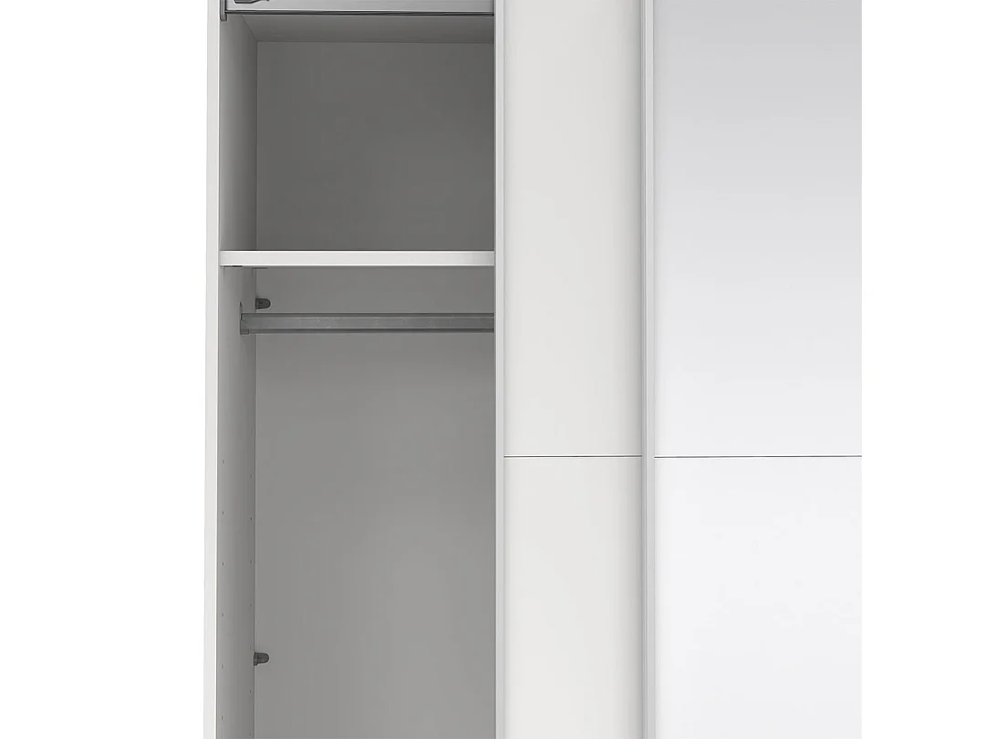 Catania Kleiderschrank 201x179x67cm, 1 Schiebetür, 1 Schiebetür mit Spiegel weiß.