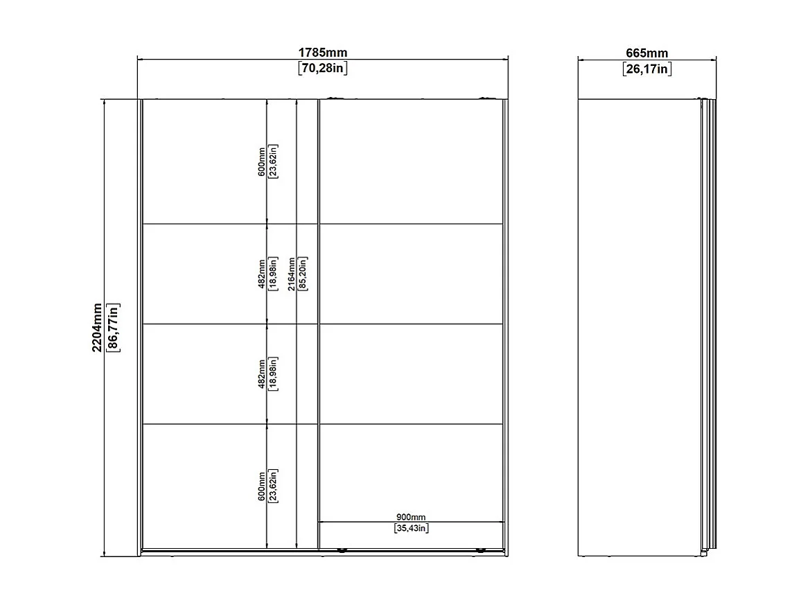 Catania Kleiderschrank 221x179x65cm, 2 Schiebetüren matt schwarz.