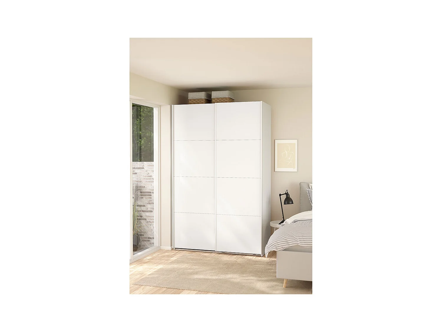 Bergamo schuifdeurkast 2 deuren 140x220cm wit.