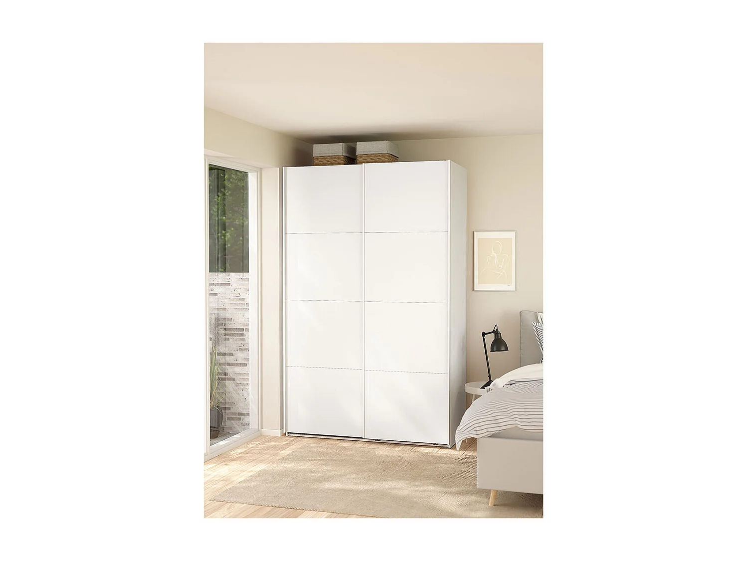 Bergamo armoire coulissante 2 portes 140x220cm blanc.