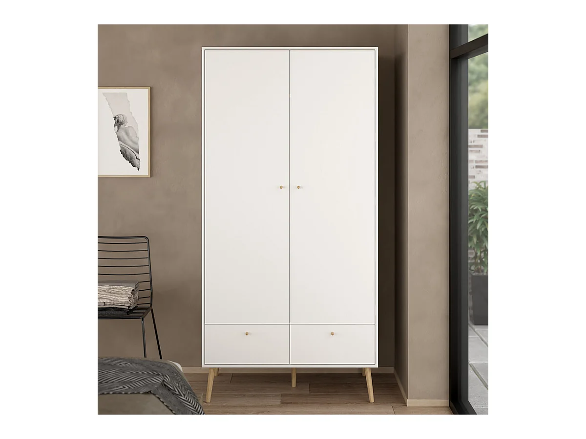 Armoire 2 portes et 2 tiroirs avec pieds en bois H200,1 cm - TARP