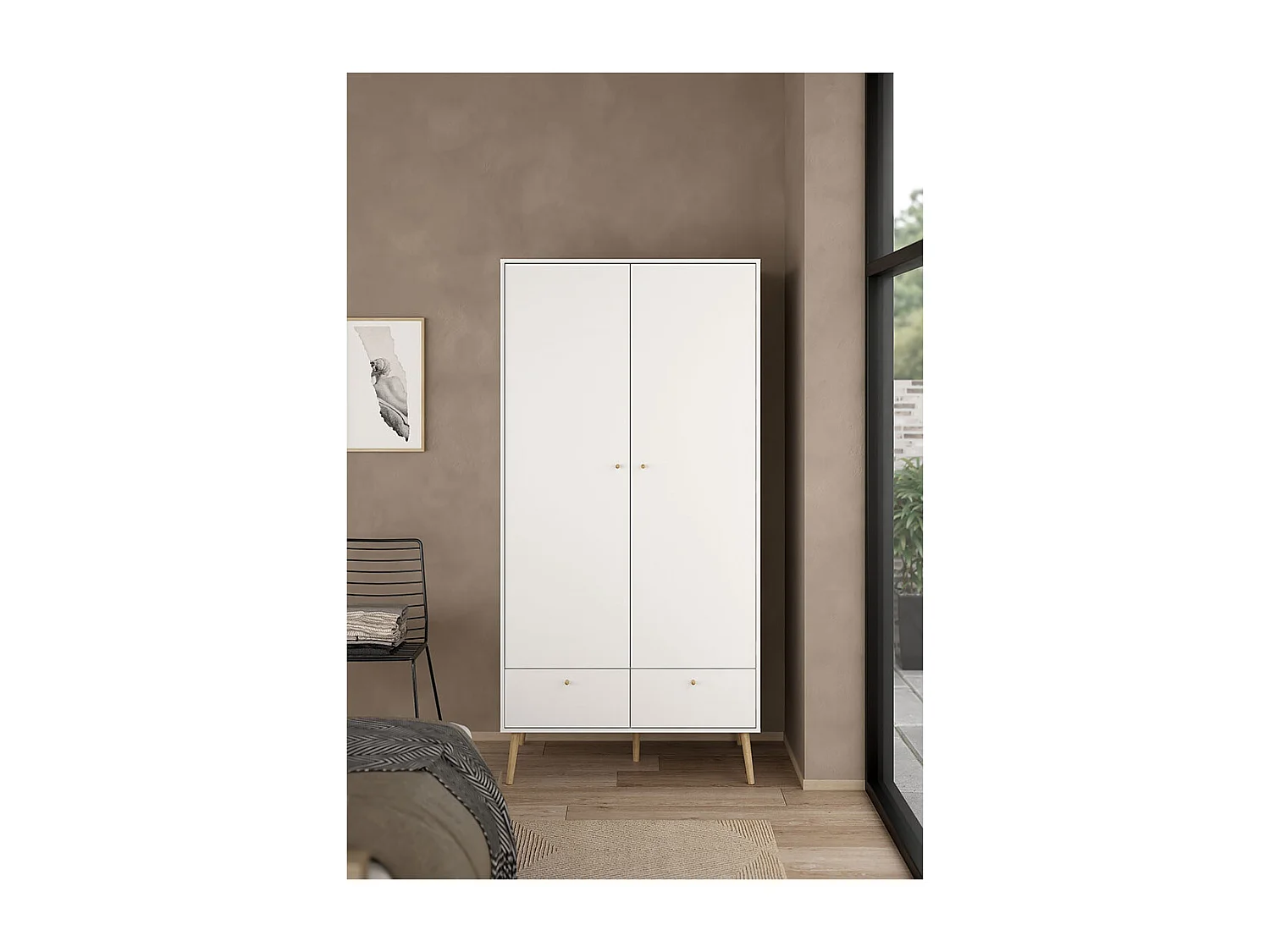 Armoire 2 portes et 2 tiroirs avec pieds en bois H200,1 cm - TARP