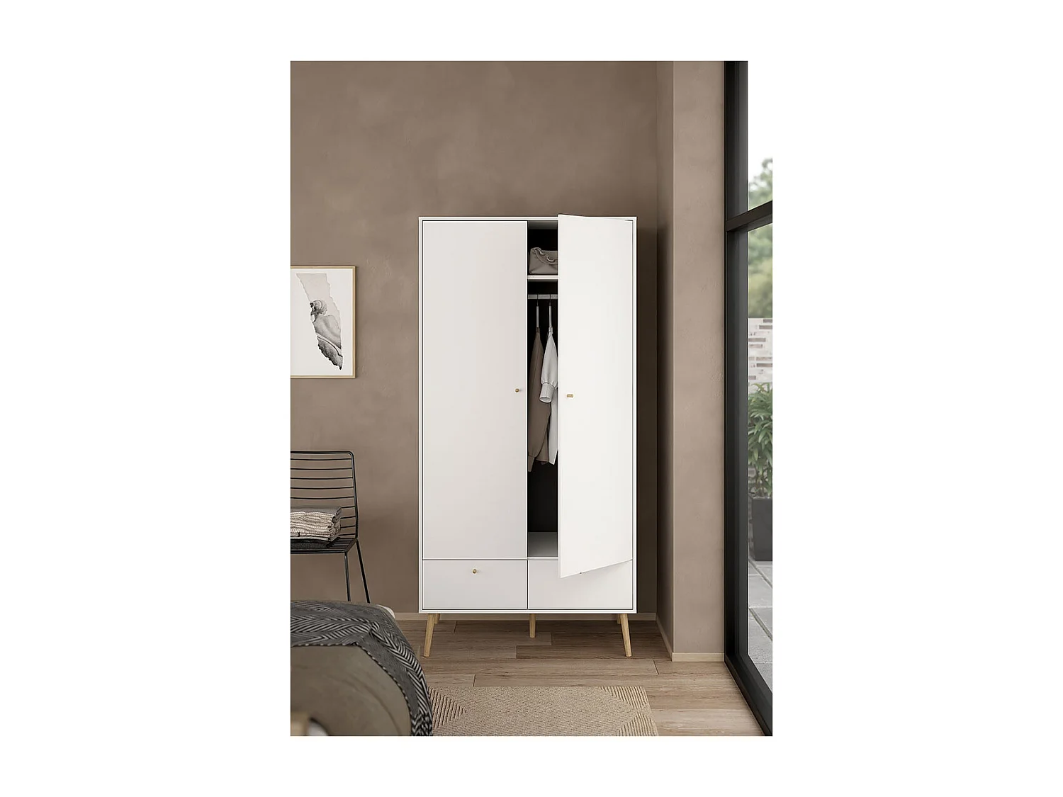 Armoire 2 portes et 2 tiroirs avec pieds en bois H200,1 cm - TARP