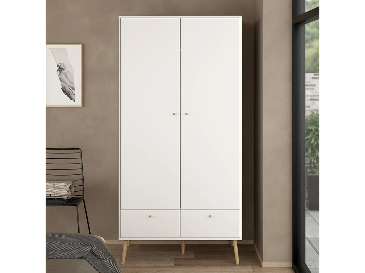 Armoire 2 portes et 2 tiroirs avec pieds en bois H200,1 cm - TARP