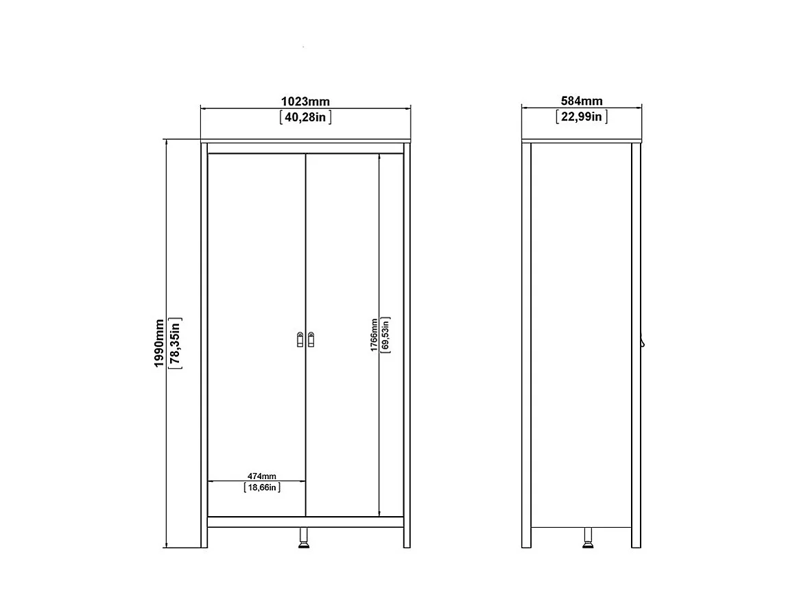 Madrid Kleiderschrank 199x103x59cm, 2 Türen Eichen-Dekor.