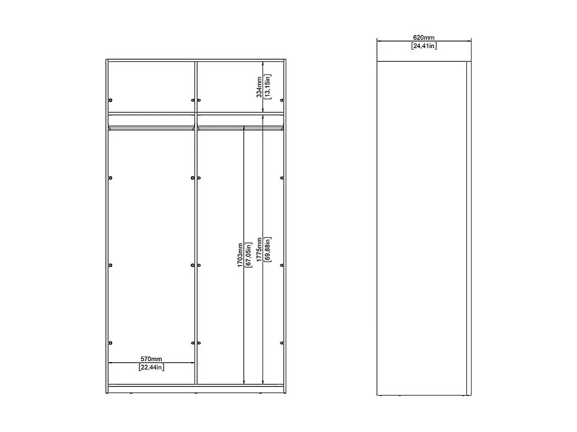 Catania Kleiderschrank 221x119x67cm, 2 Schiebetüren weiß.