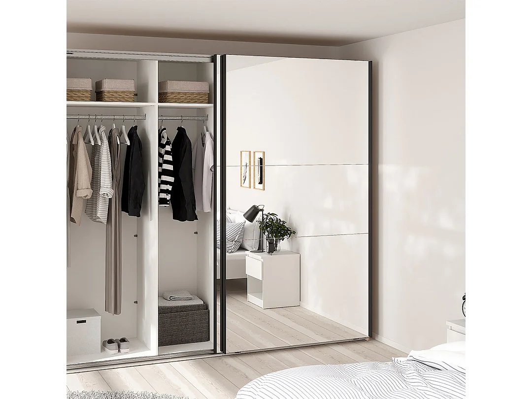 Como armoire coulissante 2 portes avec miroir 245x220cm chêne décor.