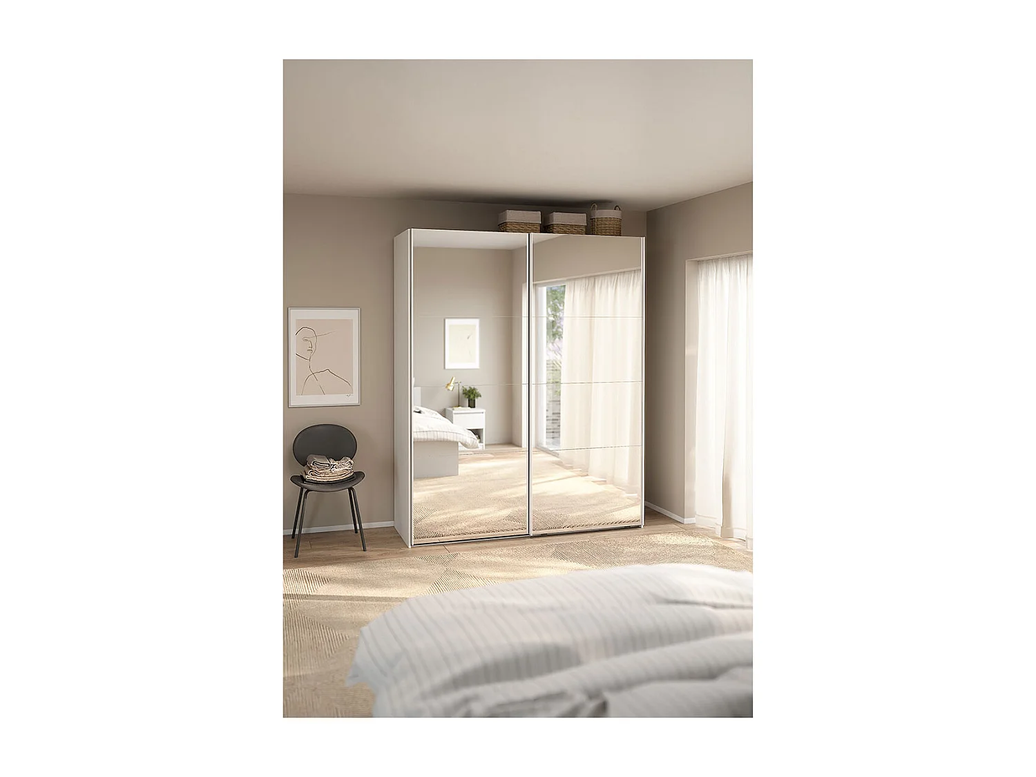 Catania schuifdeurkast 2 deuren met spiegel 180x220cm wit.