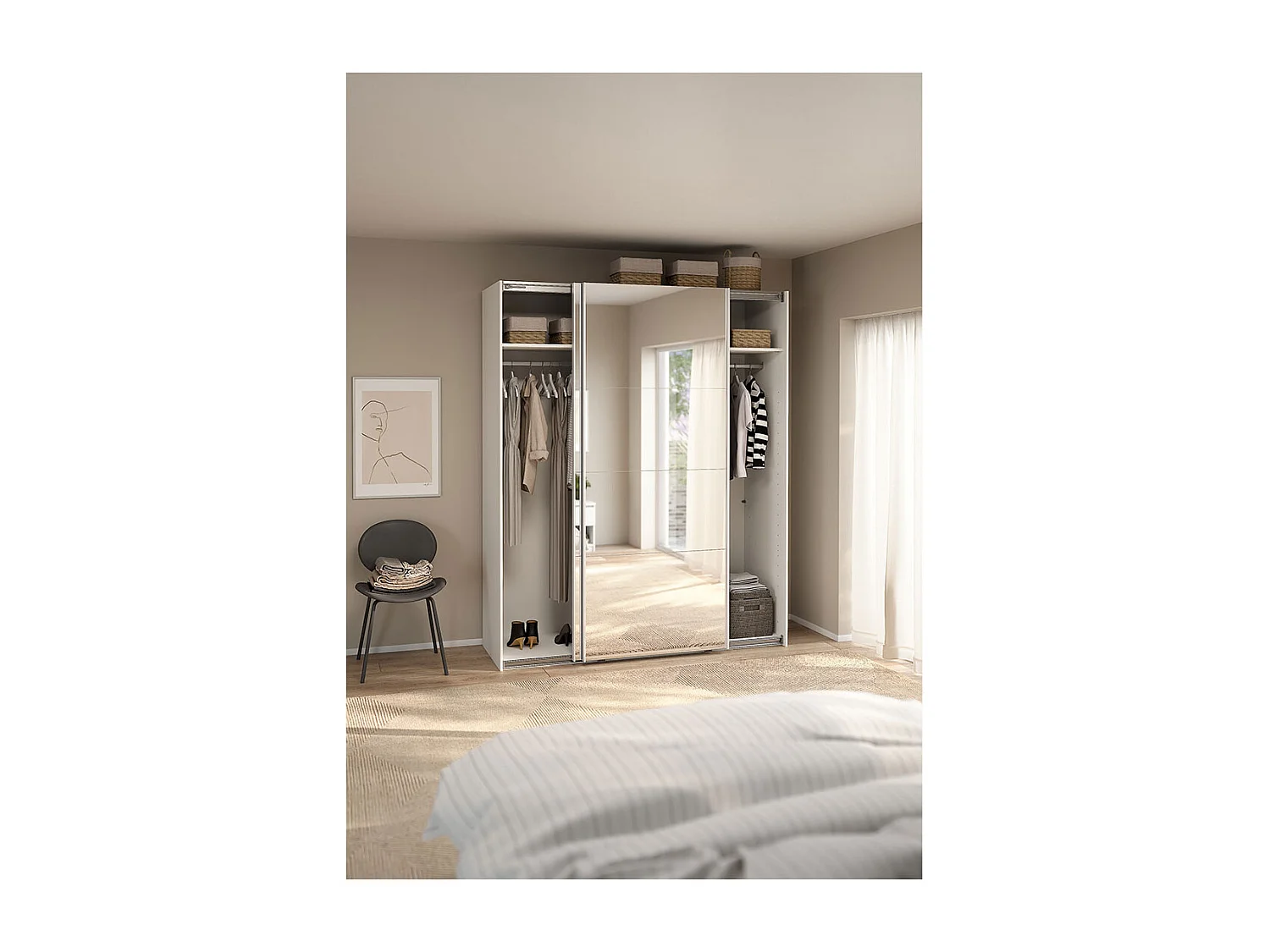 Catania Schiebetürenschrank 2 Türen mit Spiegel 180x220cm weiß.