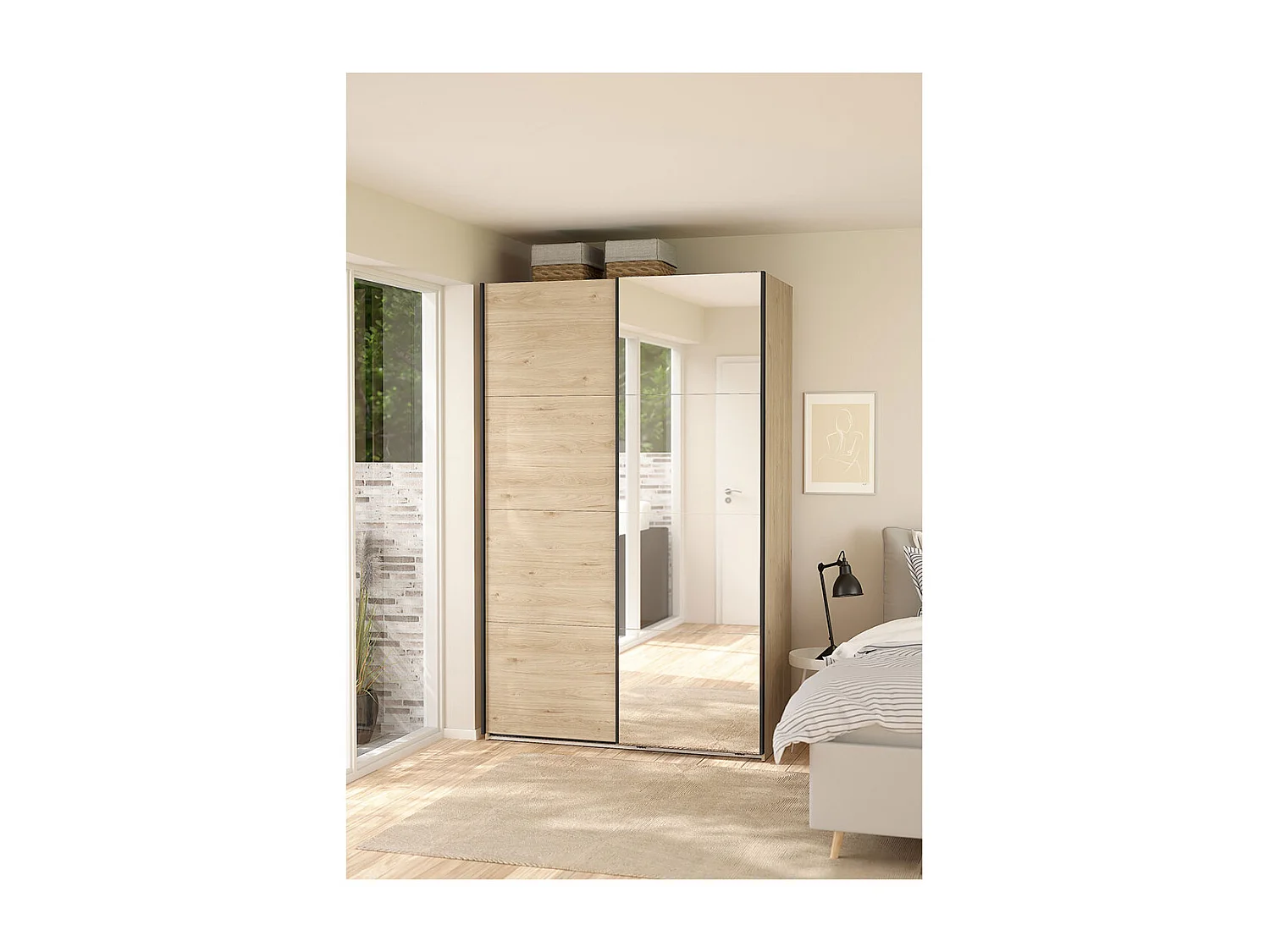 Bergamo armoire coulissante 2 portes 140x220cm chêne décor.