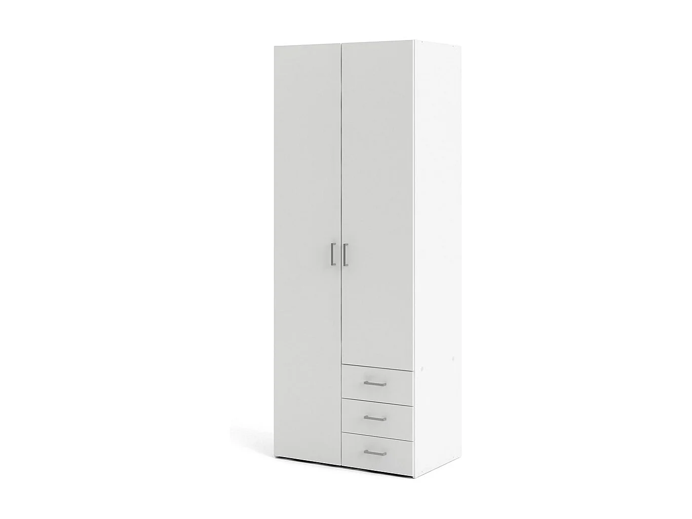 Space Kleiderschrank 201x78x50cm, 2 Türen, 3 Schubladen weiß.