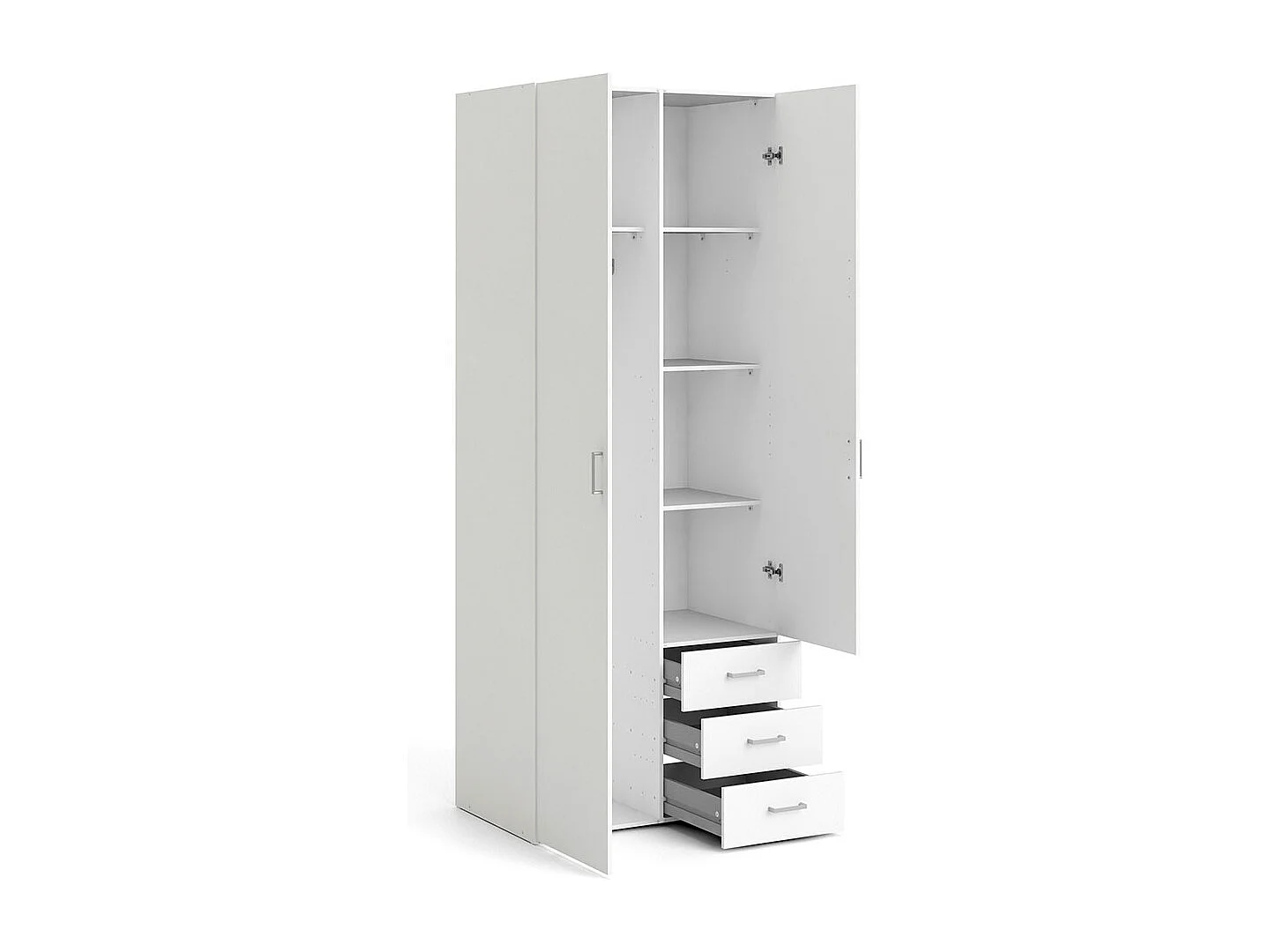Space Kleiderschrank 201x78x50cm, 2 Türen, 3 Schubladen weiß.