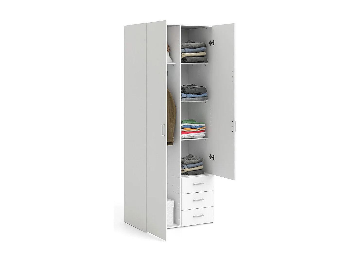 Space Kleiderschrank 201x78x50cm, 2 Türen, 3 Schubladen weiß.