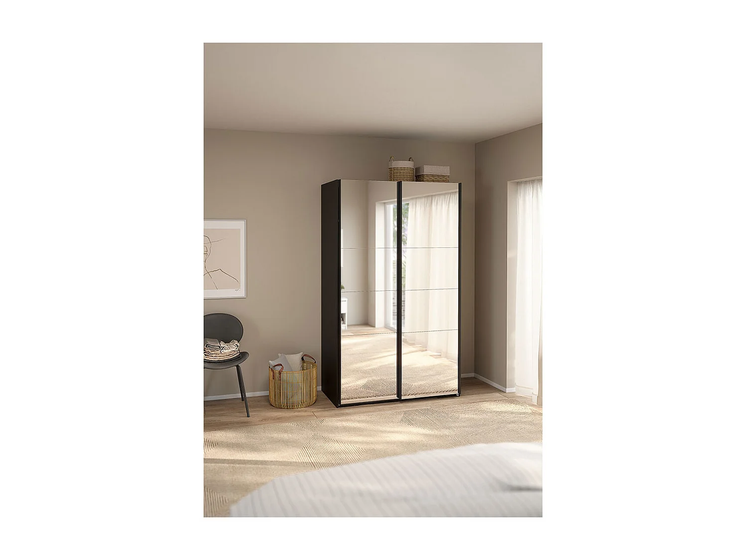 Catania armoire coulissante 2 portes avec miroir 120x200cm noir mat.