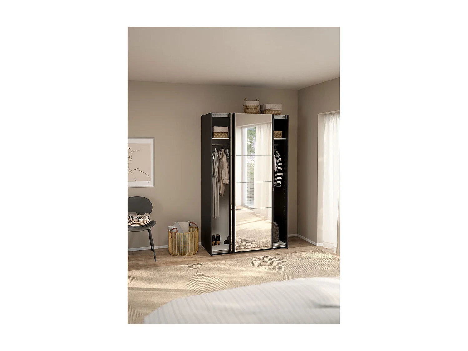 Catania armoire coulissante 2 portes avec miroir 120x200cm noir mat.