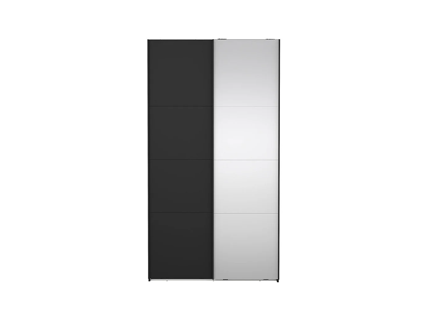 Catania Kleiderschrank 221x119x67cm, 1 Schiebetür, 1 Schiebetür mit Spiegel matt schwarz.