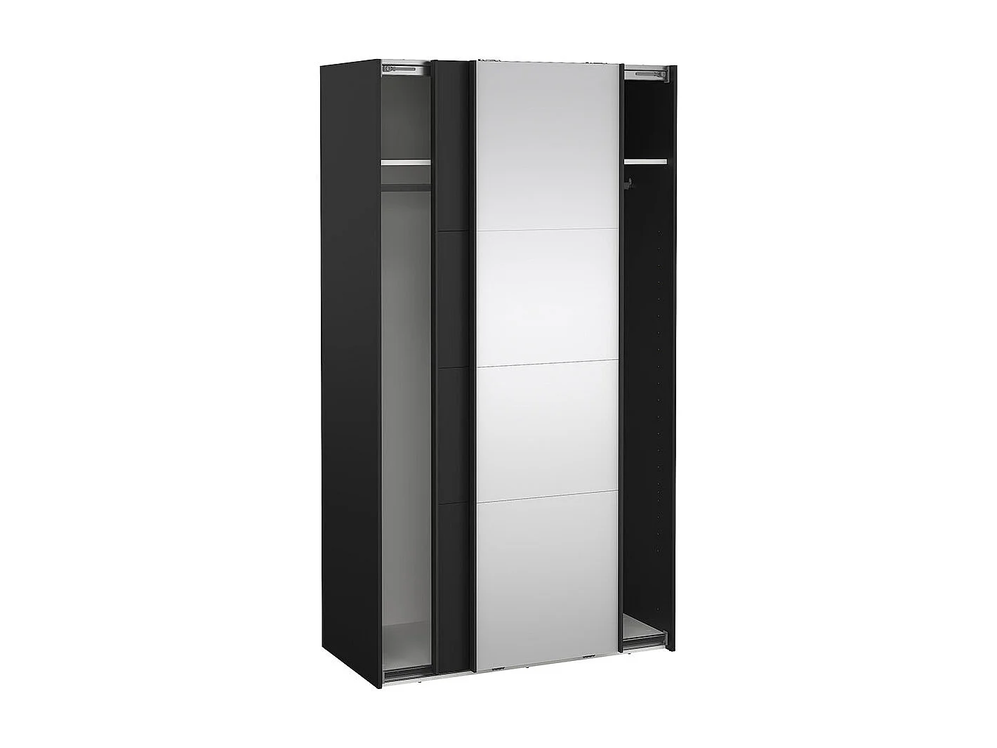 Catania Kleiderschrank 221x119x67cm, 1 Schiebetür, 1 Schiebetür mit Spiegel matt schwarz.