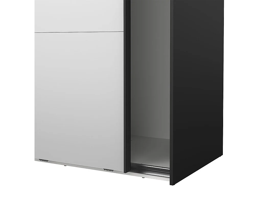 Catania Kleiderschrank 221x119x67cm, 1 Schiebetür, 1 Schiebetür mit Spiegel matt schwarz.