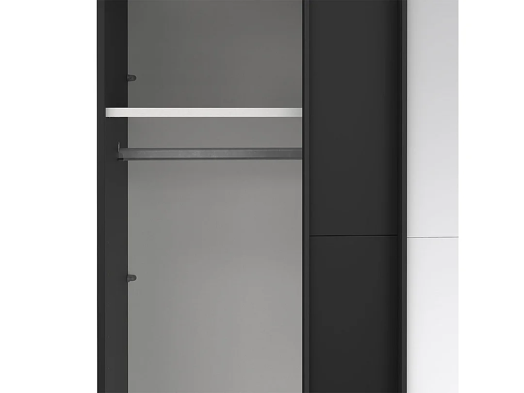 Catania Kleiderschrank 221x119x67cm, 1 Schiebetür, 1 Schiebetür mit Spiegel matt schwarz.