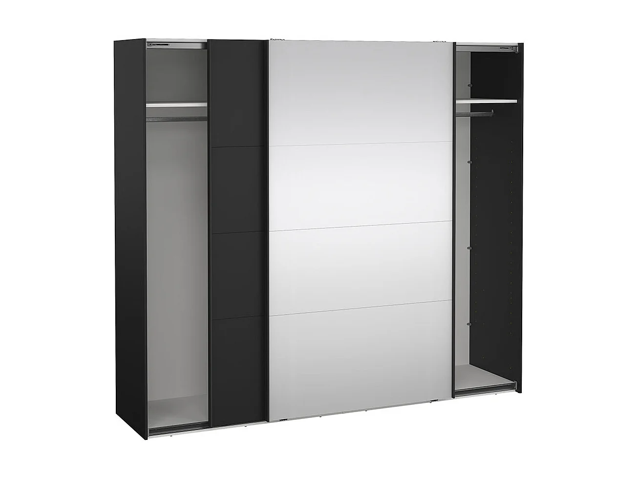 Catania Kleiderschrank 221x244x67cm, 1 Schiebetür, 1 Schiebetür mit Spiegel matt schwarz.