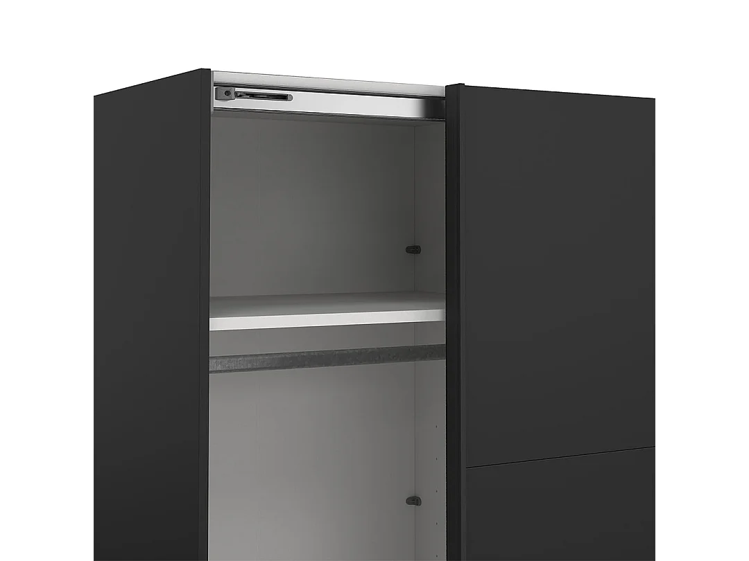 Catania Kleiderschrank 221x244x67cm, 1 Schiebetür, 1 Schiebetür mit Spiegel matt schwarz.