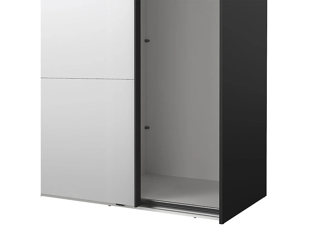 Catania Kleiderschrank 221x244x67cm, 1 Schiebetür, 1 Schiebetür mit Spiegel matt schwarz.