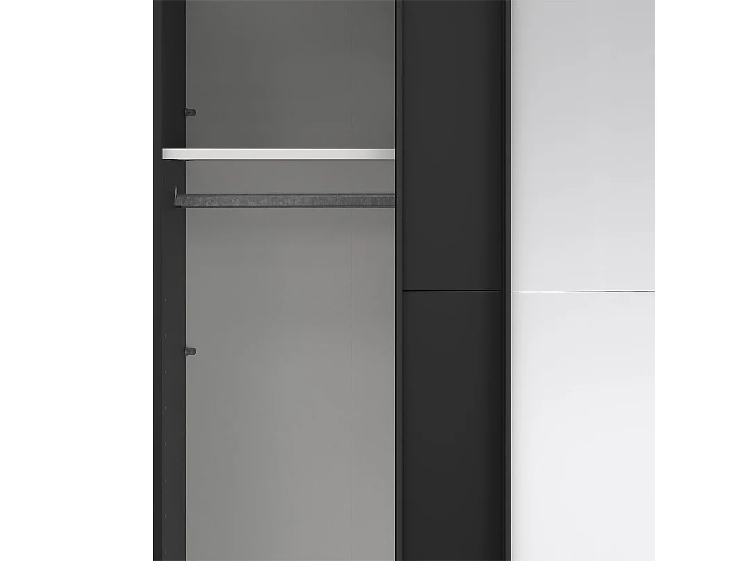 Catania Kleiderschrank 221x244x67cm, 1 Schiebetür, 1 Schiebetür mit Spiegel matt schwarz.