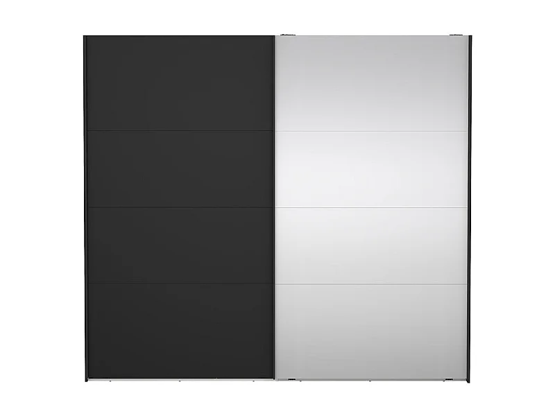 Catania Kleiderschrank 221x244x67cm, 1 Schiebetür, 1 Schiebetür mit Spiegel matt schwarz.