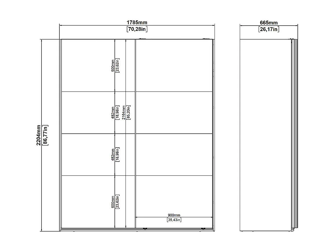 Catania Kleiderschrank 221x179x65cm, 2 Schiebetüren weiß.