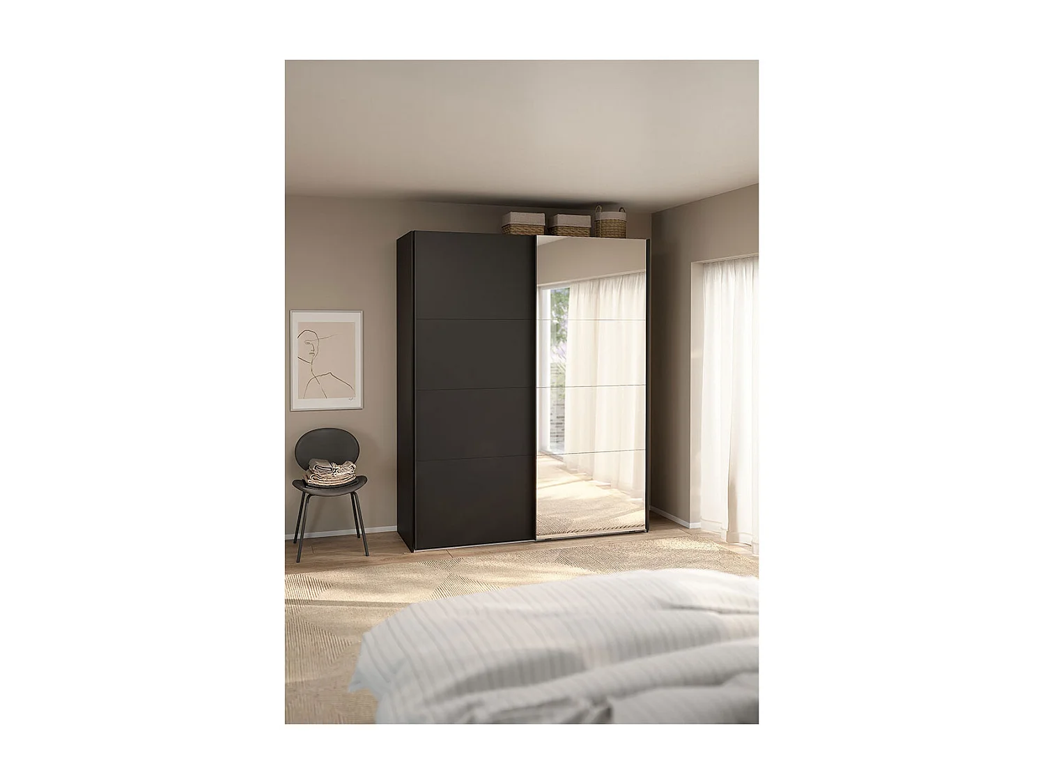 Catania armoire coulissante 2 portes 180x220cm noir mat.