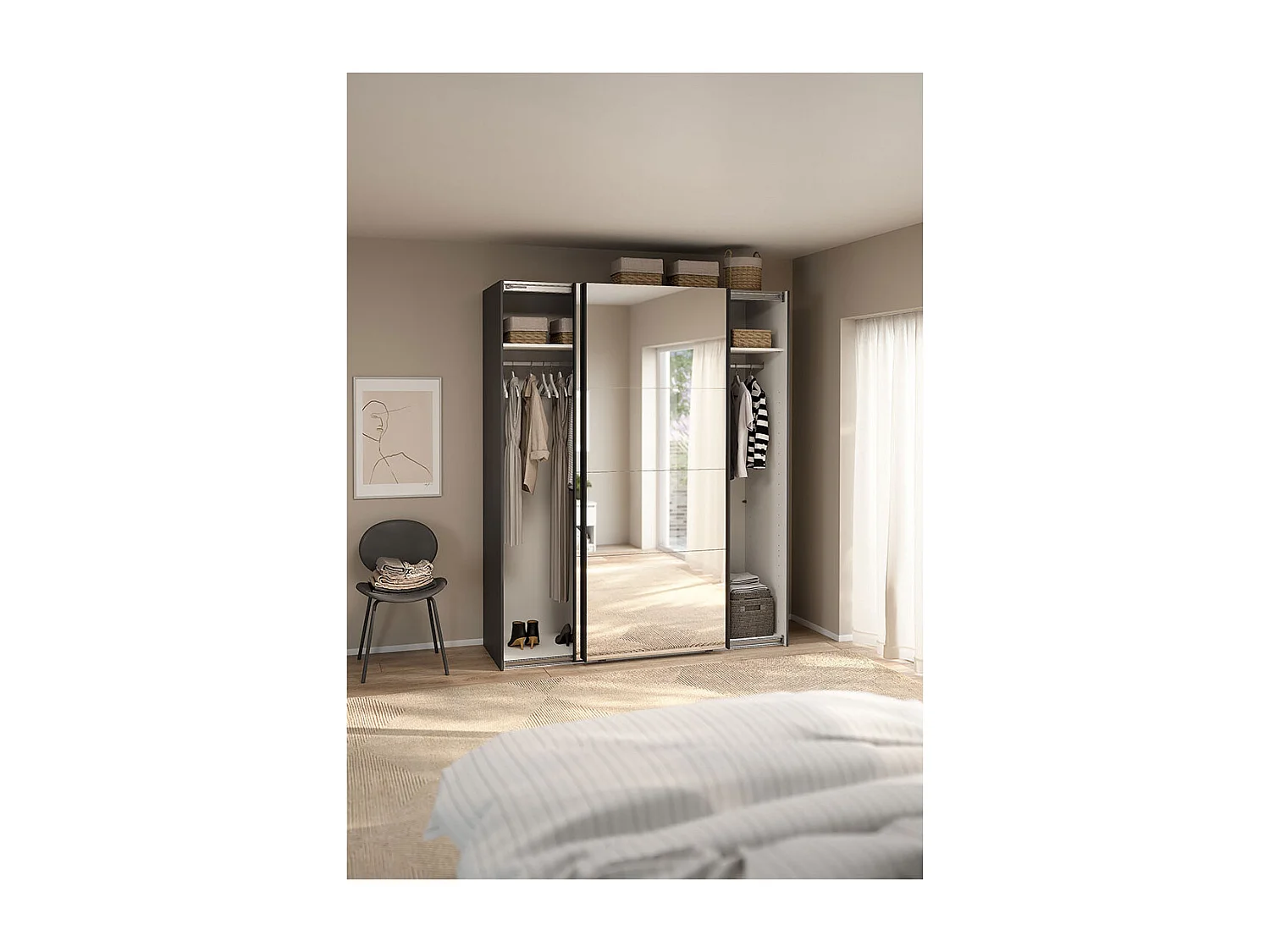 Catania armoire coulissante 2 portes avec miroir 180x220cm gris mat.