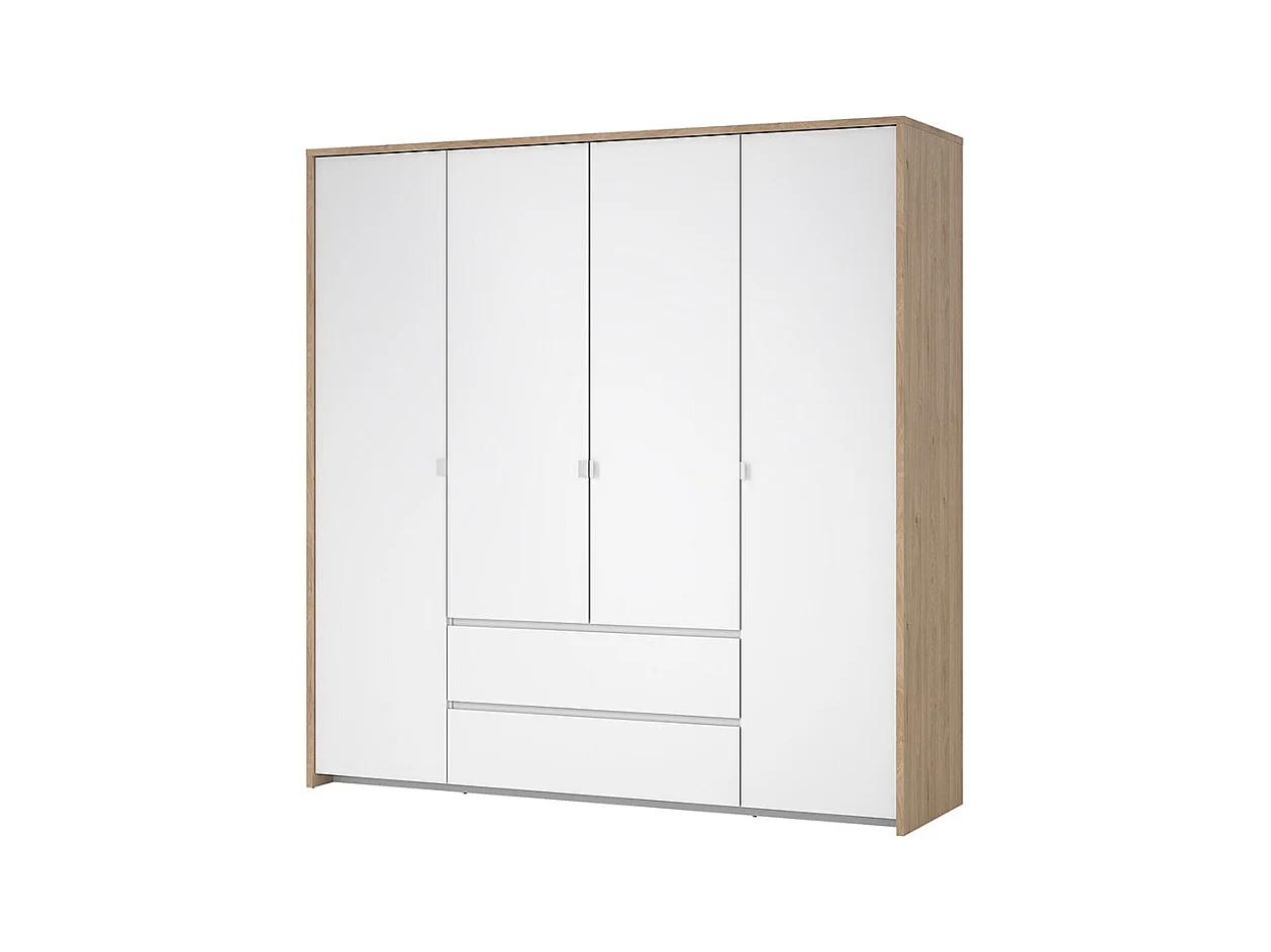Next armoire de rangement 4 portes 2 tiroirs 197x200cm blanc brillant.