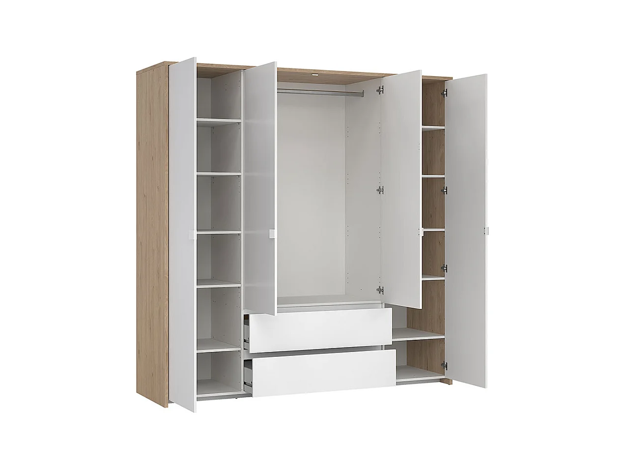 Next armoire de rangement 4 portes 2 tiroirs 197x200cm blanc brillant.