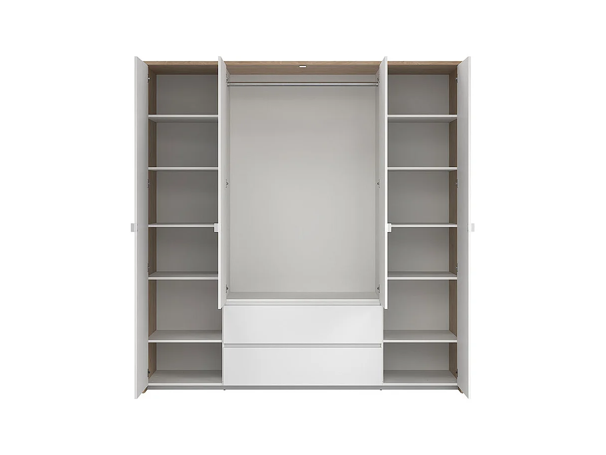 Next armoire de rangement 4 portes 2 tiroirs 197x200cm blanc brillant.