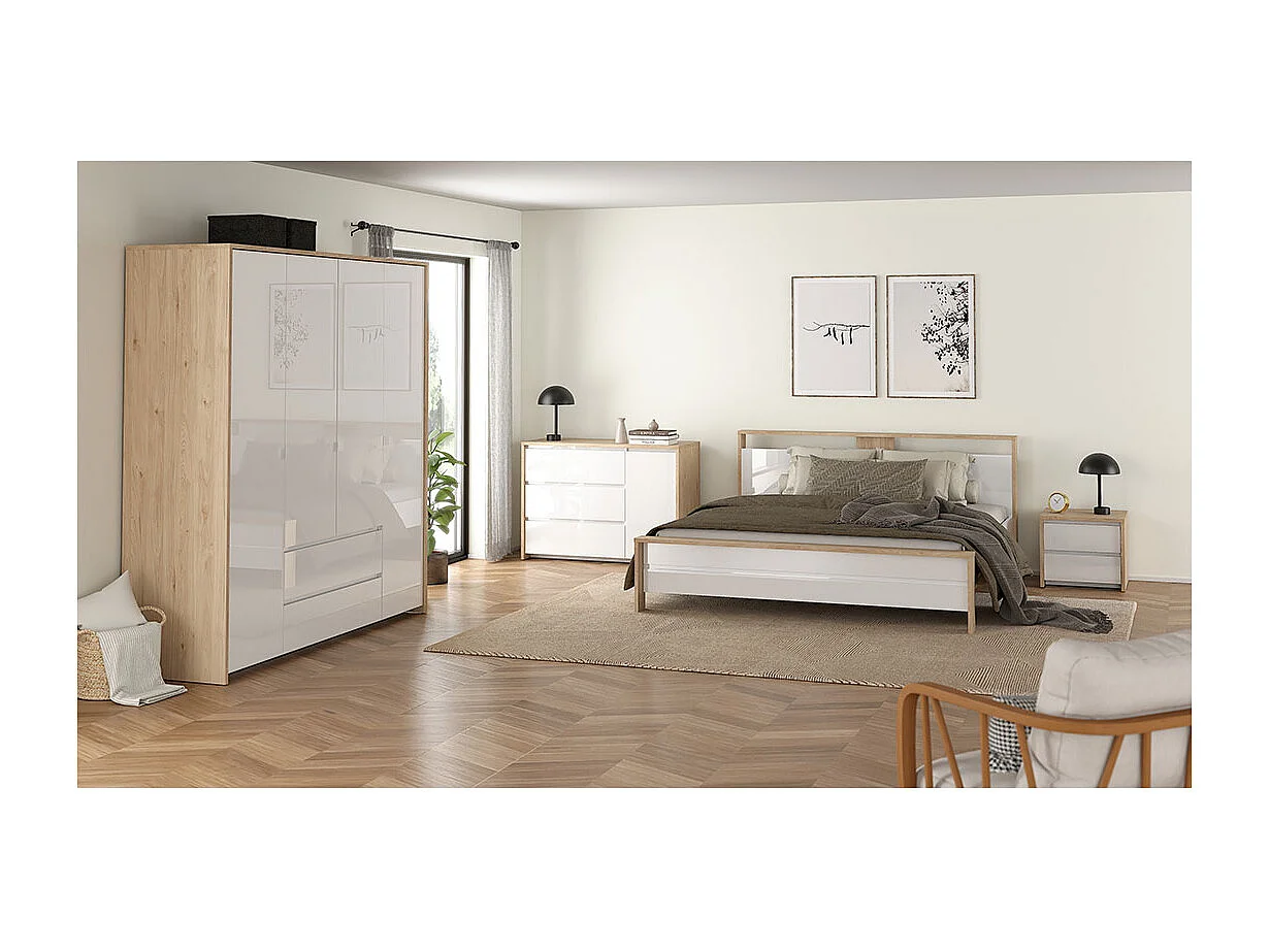 Next armoire de rangement 4 portes 2 tiroirs 197x200cm blanc brillant.