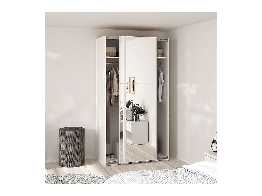 Como armoire coulissante 2 portes avec miroir 120x220cm blanc.
