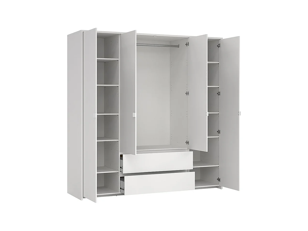 Next armoire de rangement 4 portes 2 tiroirs 197x200cm blanc.