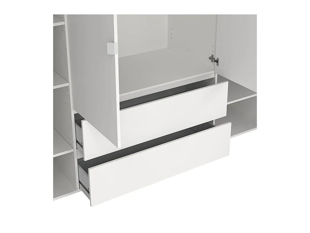 Next armoire de rangement 4 portes 2 tiroirs 197x200cm blanc.
