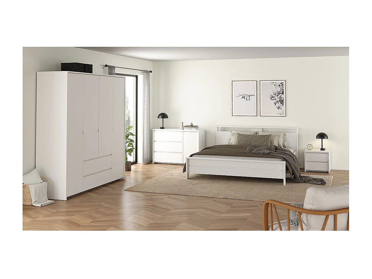 Next armoire de rangement 4 portes 2 tiroirs 197x200cm blanc.