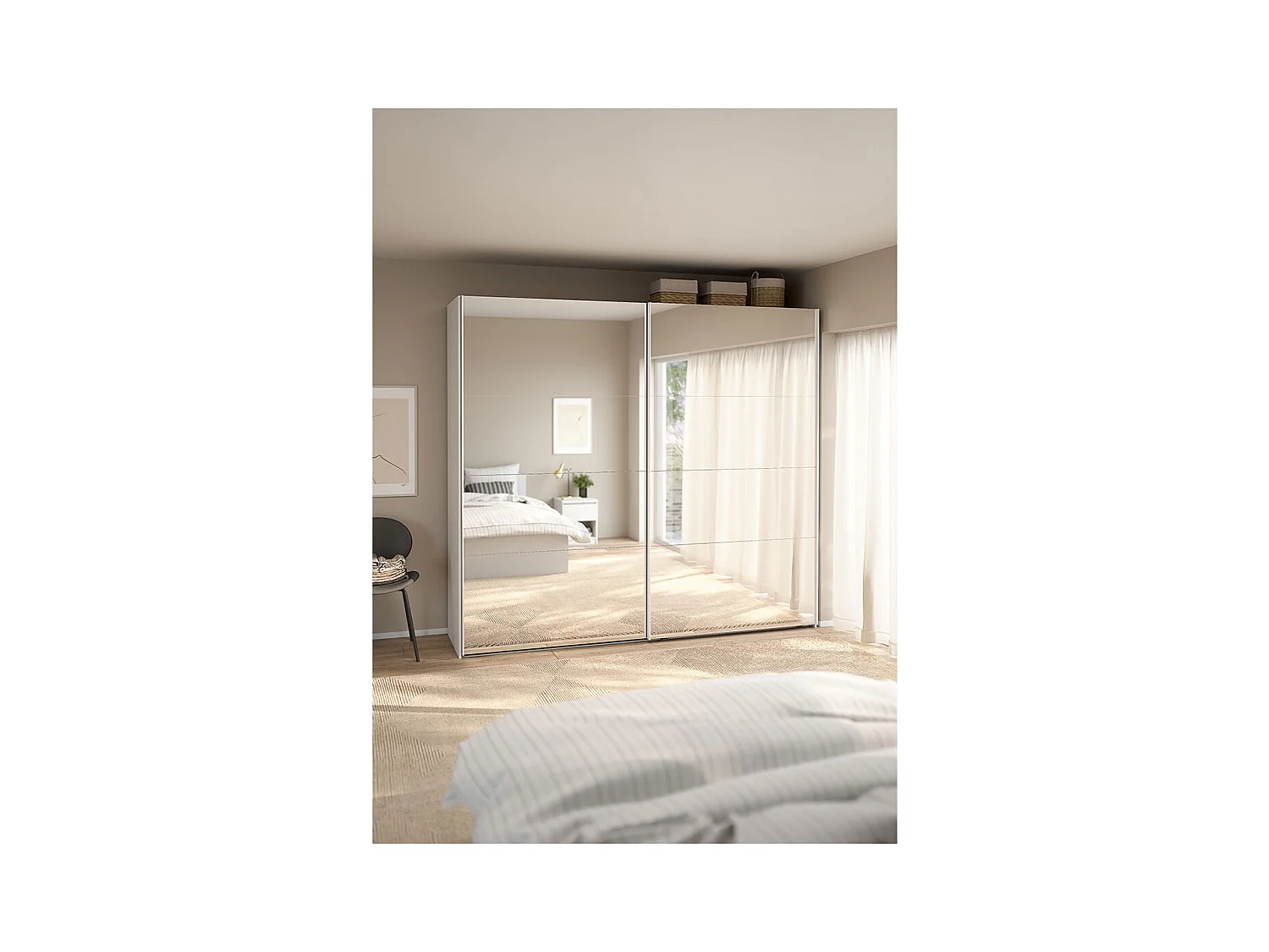 Catania armoire coulissante 2 portes avec miroir 245x220cm blanc.