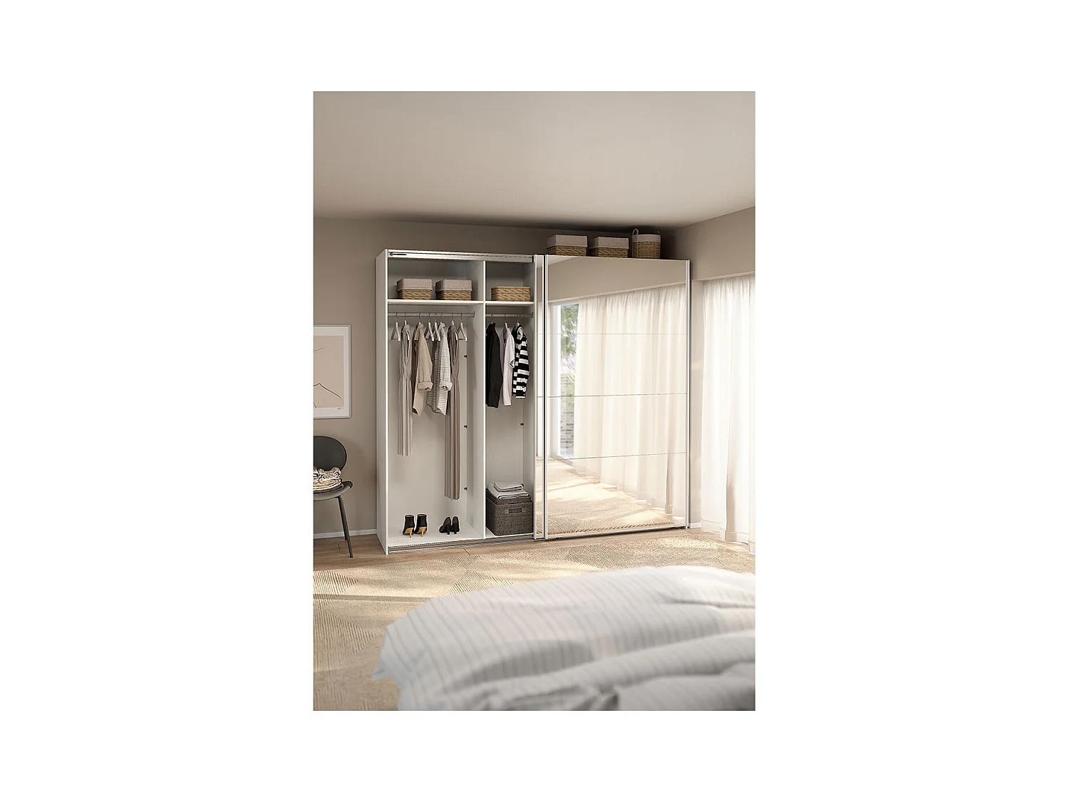 Catania armoire coulissante 2 portes avec miroir 245x220cm blanc.
