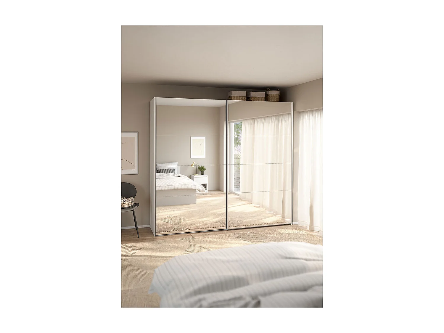 Catania schuifdeurkast 2 deuren met spiegel 245x220cm wit.