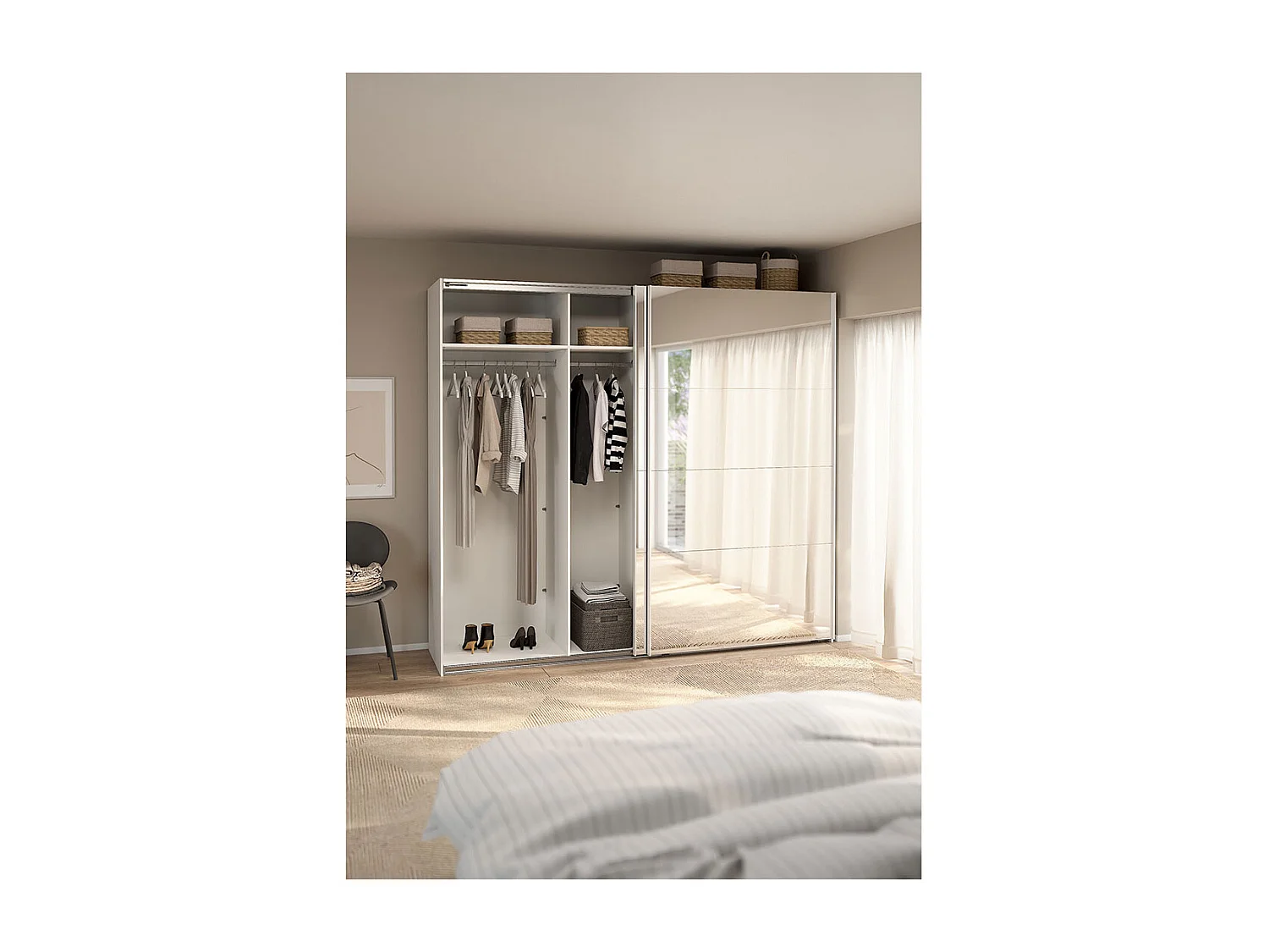 Catania schuifdeurkast 2 deuren met spiegel 245x220cm wit.