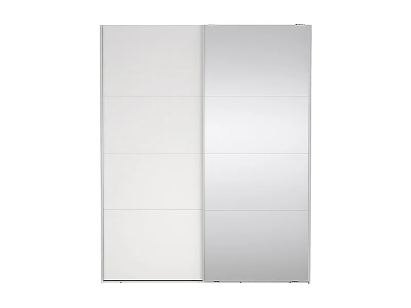 Catania Kleiderschrank 221x179x65cm, 1 Schiebetür, 1 Schiebetür mit Spiegel weiß.