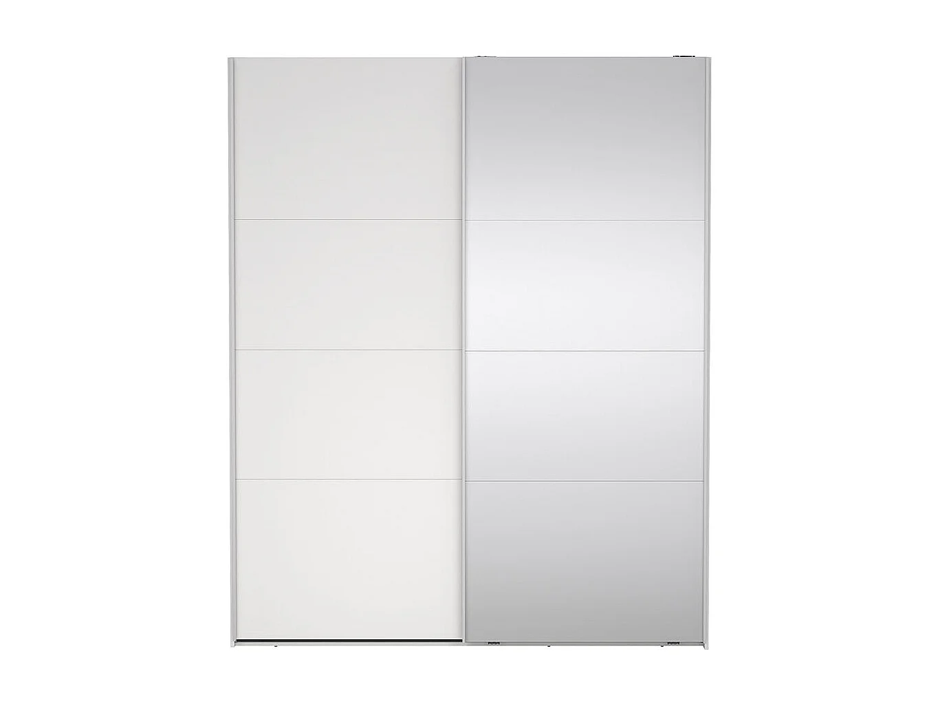 Catania Kleiderschrank 221x179x65cm, 1 Schiebetür, 1 Schiebetür mit Spiegel weiß.