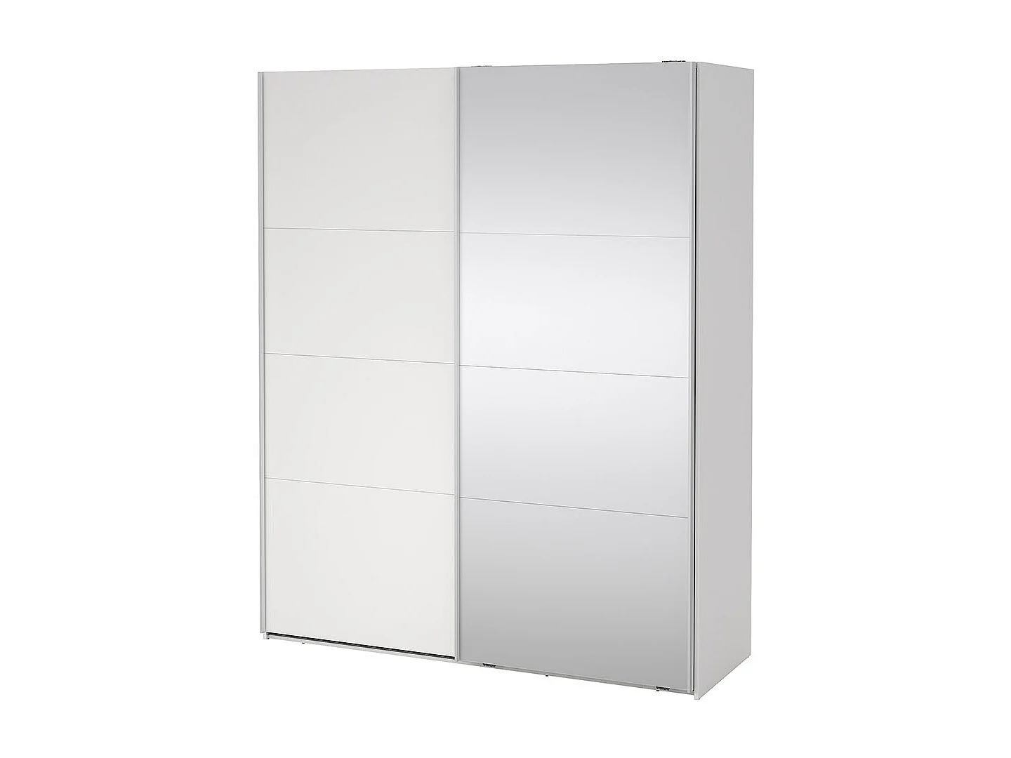 Catania Kleiderschrank 221x179x65cm, 1 Schiebetür, 1 Schiebetür mit Spiegel weiß.