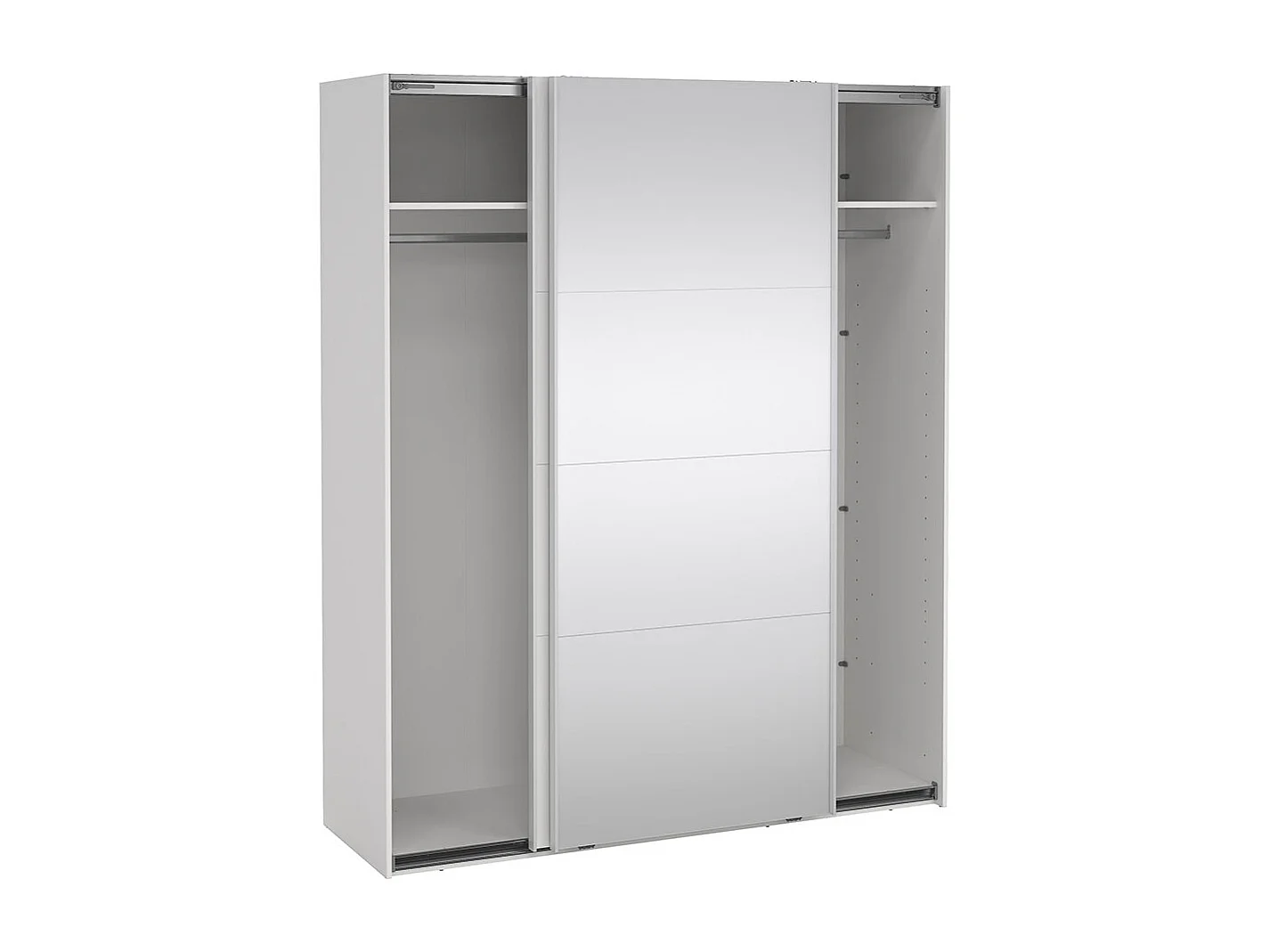 Catania Kleiderschrank 221x179x65cm, 1 Schiebetür, 1 Schiebetür mit Spiegel weiß.