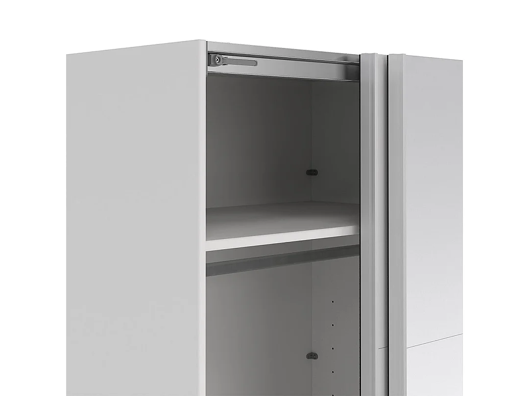 Catania Kleiderschrank 221x179x65cm, 1 Schiebetür, 1 Schiebetür mit Spiegel weiß.