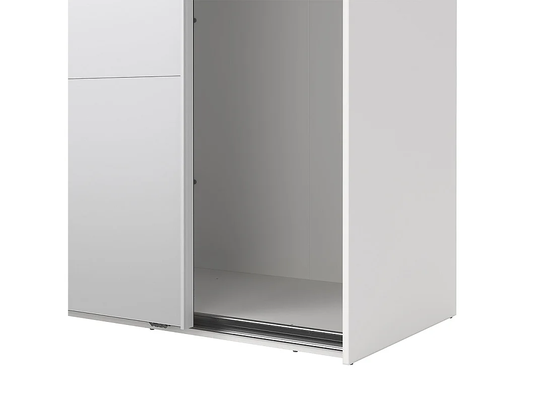 Catania Kleiderschrank 221x179x65cm, 1 Schiebetür, 1 Schiebetür mit Spiegel weiß.