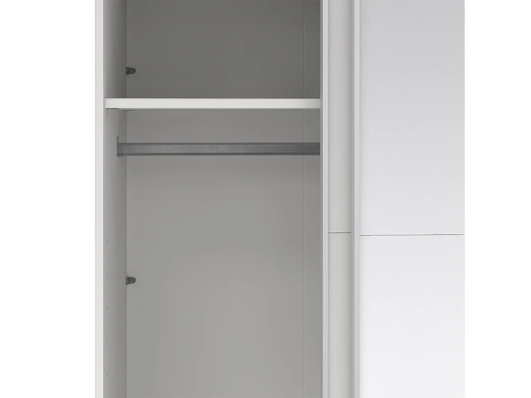 Catania Kleiderschrank 221x179x65cm, 1 Schiebetür, 1 Schiebetür mit Spiegel weiß.